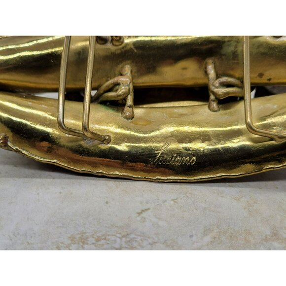 Signed Luciano Huge Belt Buckle Brutalist Brass Silver Modernist - Picture 6 of 11